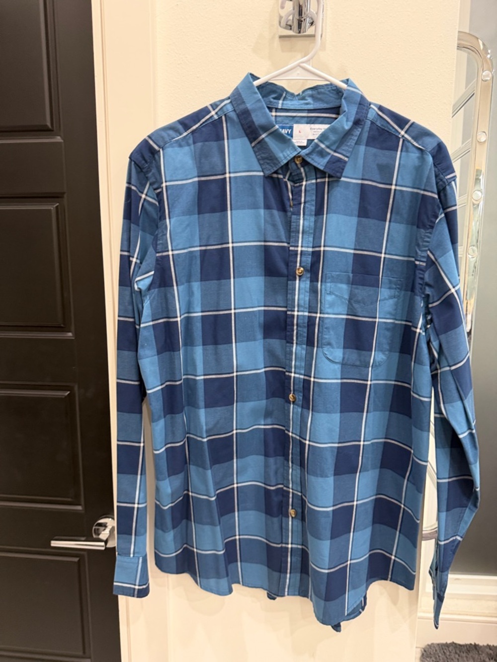 Men's Blue Plaid Button-Down Shirt